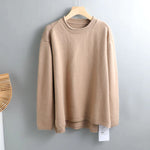 Splitside Oversize Thick Sweater Women Turtleneck Sweater Pullover-Pullovers-Arimonz-Round Neck Khaki-Arimonz