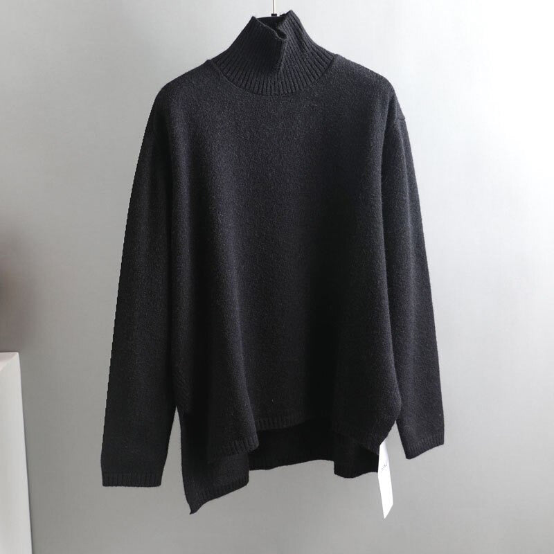Splitside Oversize Thick Sweater Women Turtleneck Sweater Pullover-Pullovers-Arimonz-Turtle Neck Black-Arimonz