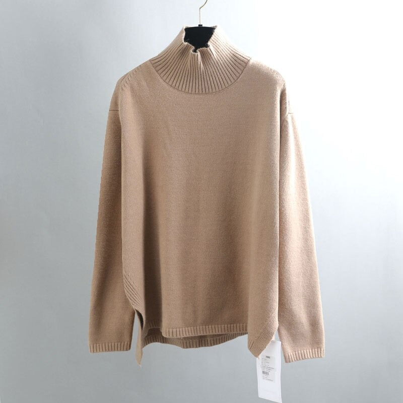 Splitside Oversize Thick Sweater Women Turtleneck Sweater Pullover-Pullovers-Arimonz-Turtle Neck Khaki-Arimonz