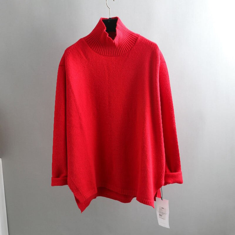 Splitside Oversize Thick Sweater Women Turtleneck Sweater Pullover-Pullovers-Arimonz-Turtle Neck Red-Arimonz