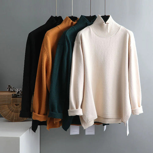 Splitside Oversize Thick Sweater Women Turtleneck Sweater Pullover-Pullovers-Arimonz-Arimonz