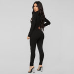 Sporty Zipper Turtleneck Jumpsuits Women Full Sleeve Striped Rompers-Night Out Jumpsuits & Rompers-Arimonz-Arimonz