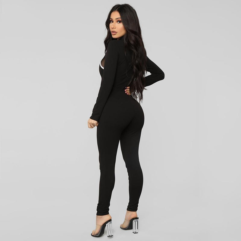Sporty Zipper Turtleneck Jumpsuits Women Full Sleeve Striped Rompers-Night Out Jumpsuits & Rompers-Arimonz-Arimonz