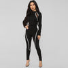 Sporty Zipper Turtleneck Jumpsuits Women Full Sleeve Striped Rompers-Night Out Jumpsuits & Rompers-Arimonz-Arimonz