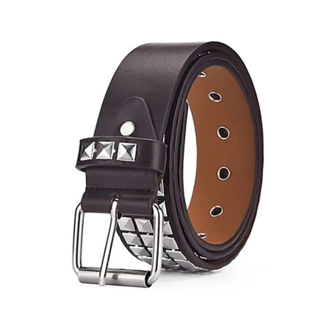 Square Bead Rivet Belt Metal Pyramid Straps Women Waist Belts-Belts-Arimonz-brown-Arimonz