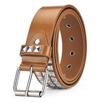Square Bead Rivet Belt Metal Pyramid Straps Women Waist Belts-Belts-Arimonz-khaki-Arimonz