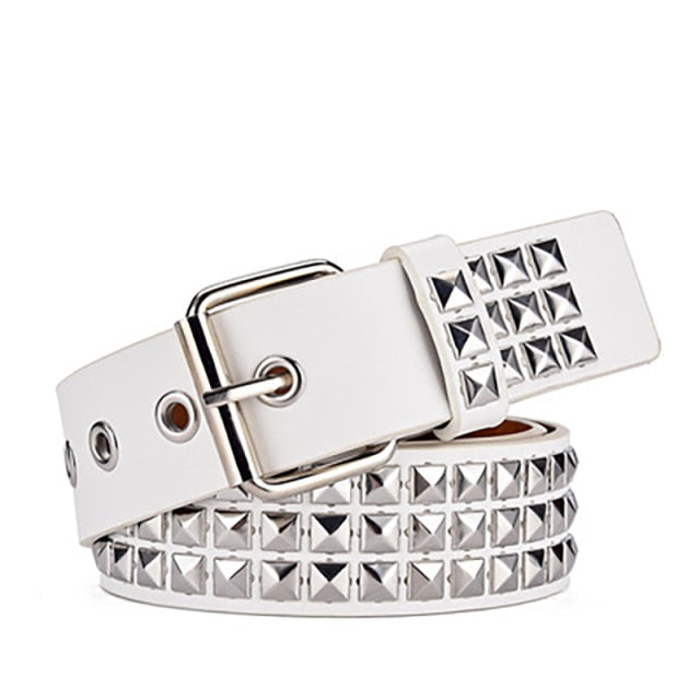 Square Bead Rivet Belt Metal Pyramid Straps Women Waist Belts-Belts-Arimonz-white-Arimonz