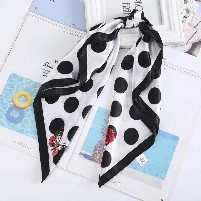 Square Head Scarves Print Bandanas Women Turban Headband Hair Band-Hair Accessories-Arimonz-Black Polka Dots-Arimonz