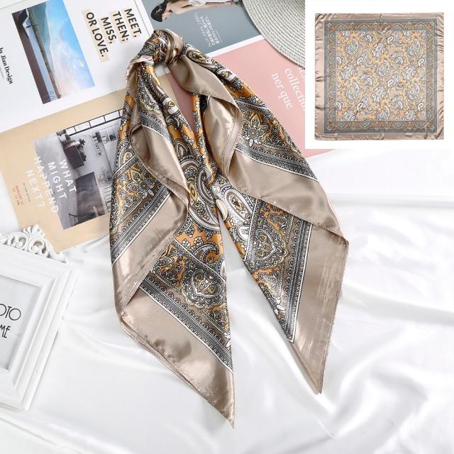 Square Head Scarves Print Bandanas Women Turban Headband Hair Band-Hair Accessories-Arimonz-Brown-Arimonz