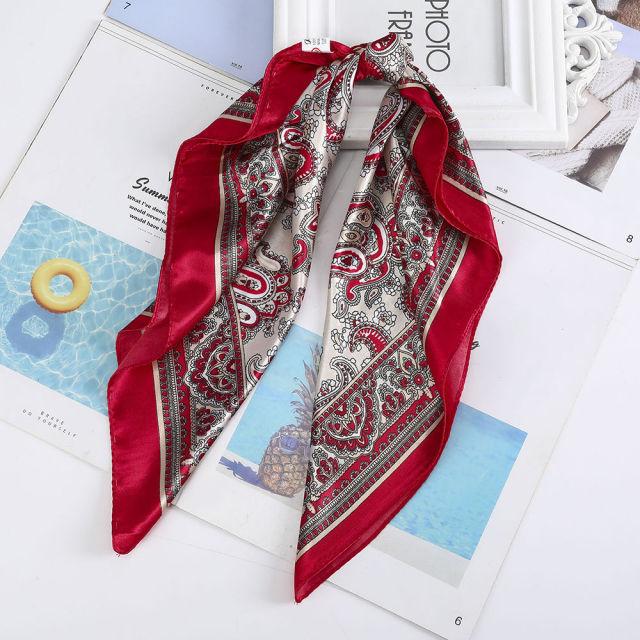 Square Head Scarves Print Bandanas Women Turban Headband Hair Band-Hair Accessories-Arimonz-Deep Red-Arimonz