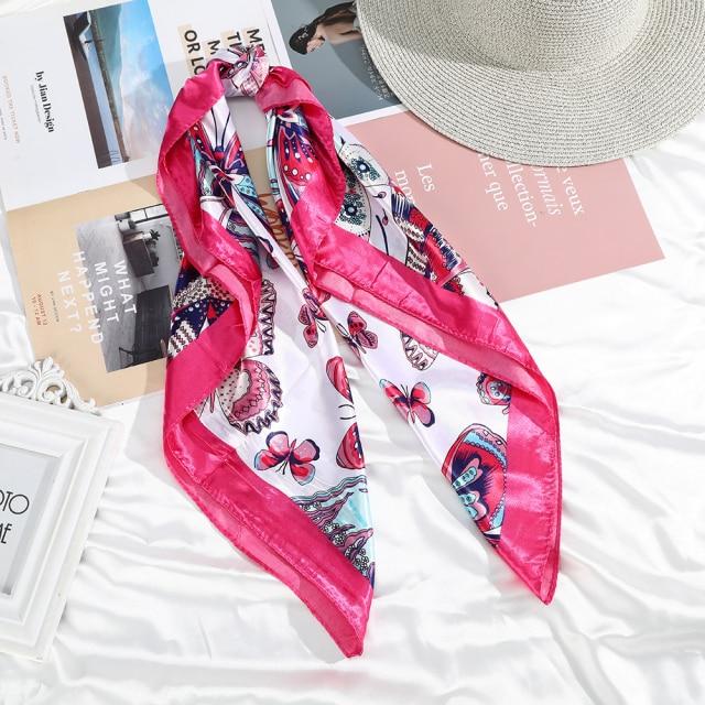 Square Head Scarves Print Bandanas Women Turban Headband Hair Band-Hair Accessories-Arimonz-Fushia Pink-Arimonz
