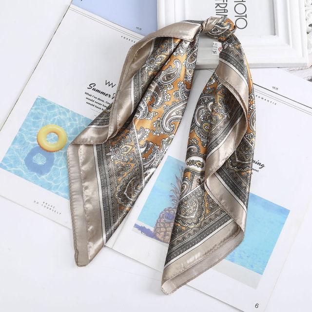 Square Head Scarves Print Bandanas Women Turban Headband Hair Band-Hair Accessories-Arimonz-Gold Brown-Arimonz