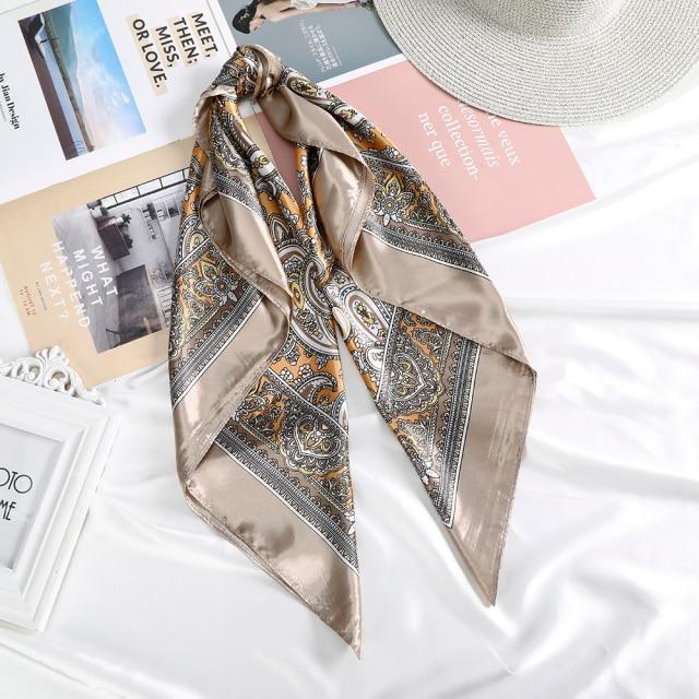Square Head Scarves Print Bandanas Women Turban Headband Hair Band-Hair Accessories-Arimonz-Gray Gold-Arimonz