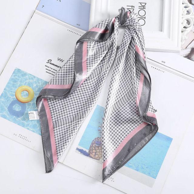 Square Head Scarves Print Bandanas Women Turban Headband Hair Band-Hair Accessories-Arimonz-Light Gray Pink-Arimonz