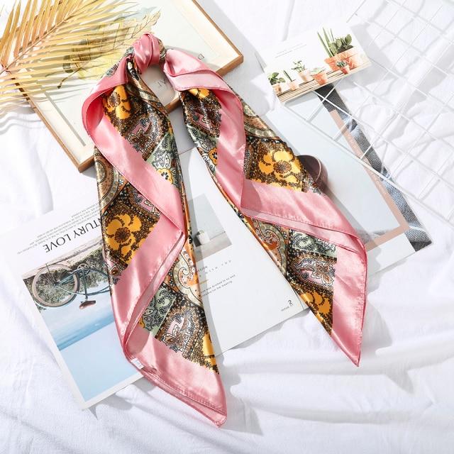 Square Head Scarves Print Bandanas Women Turban Headband Hair Band-Hair Accessories-Arimonz-Peach Pink-Arimonz