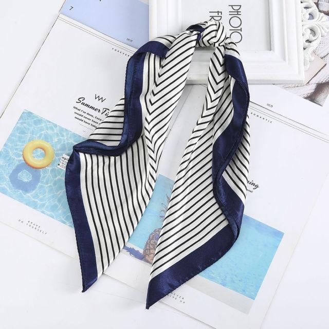 Square Head Scarves Print Bandanas Women Turban Headband Hair Band-Hair Accessories-Arimonz-Stripes Blue-Arimonz