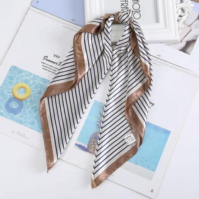Square Head Scarves Print Bandanas Women Turban Headband Hair Band-Hair Accessories-Arimonz-Stripes Brown-Arimonz