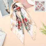 Square Head Scarves Print Bandanas Women Turban Headband Hair Band-Hair Accessories-Arimonz-White Floral-Arimonz