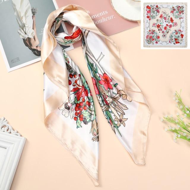 Square Head Scarves Print Bandanas Women Turban Headband Hair Band-Hair Accessories-Arimonz-White Floral-Arimonz
