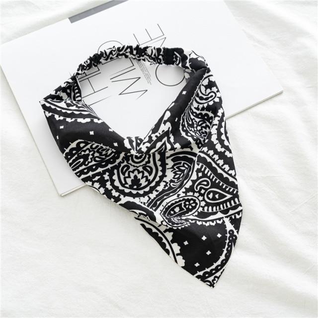 Square Paisley Bandanas Ride Mask Headbands For Women Bands Scarfs-Hair Accessories-Arimonz-Black White-Arimonz