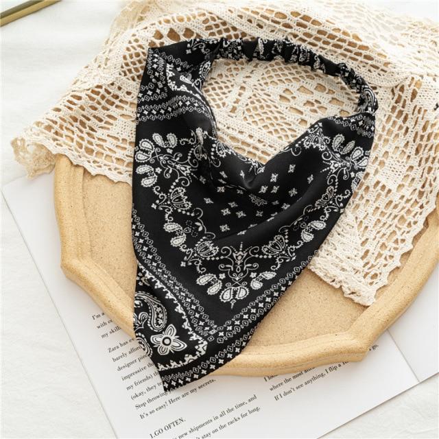 Square Paisley Bandanas Ride Mask Headbands For Women Bands Scarfs-Hair Accessories-Arimonz-White Black-Arimonz