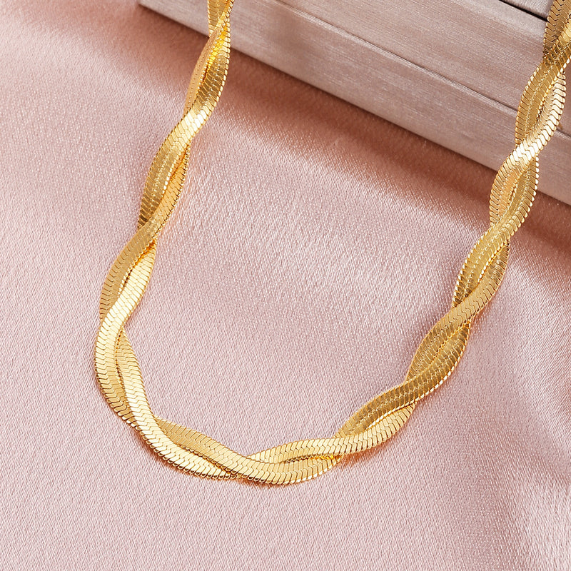 Stainless Steel 2 Layered Flat Blade Snake Chain Necklace For Women-Necklaces-Arimonz-Arimonz
