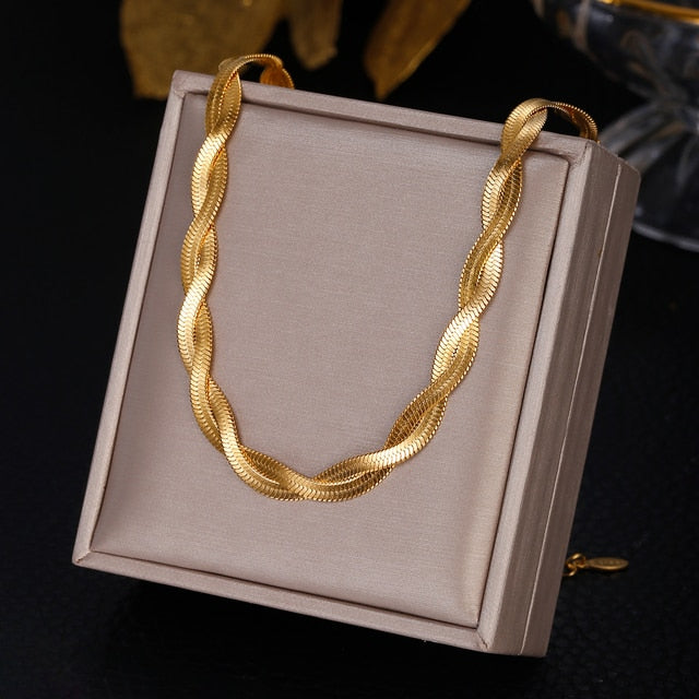 Stainless Steel 2 Layered Flat Blade Snake Chain Necklace For Women-Necklaces-Arimonz-Gold-Arimonz