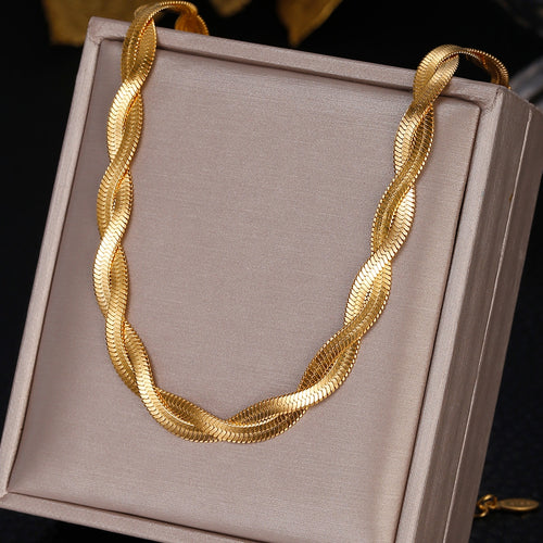 Stainless Steel 2 Layered Flat Blade Snake Chain Necklace For Women-Necklaces-Arimonz-Arimonz
