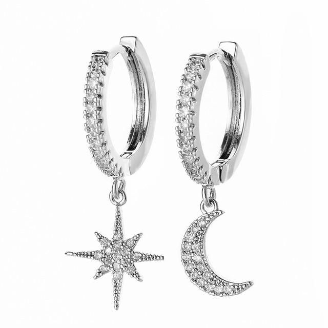 Star And Moon Earrings-Earrings-Arimonz-silver-Arimonz