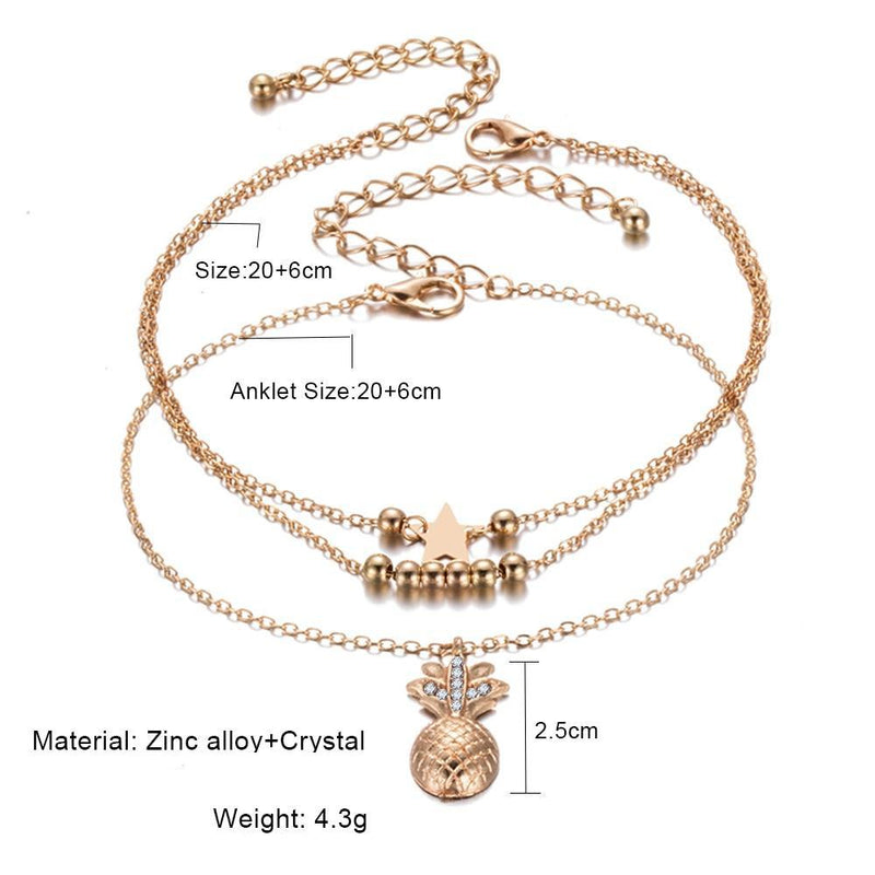 Star Beaded Anklet Chain Anklet with Pineapple Beads for Women-Anklets-Arimonz-Arimonz