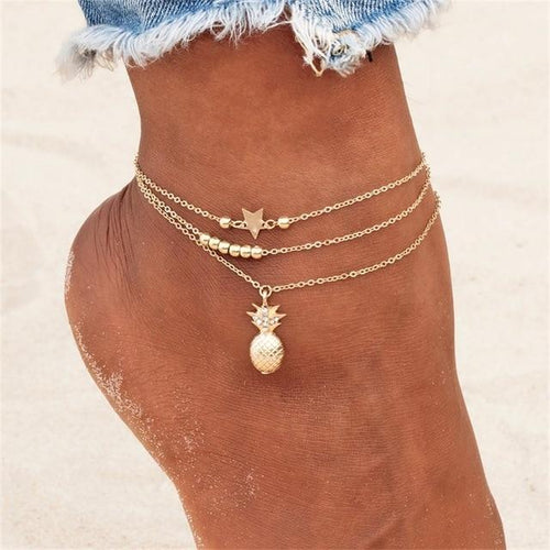 Star Beaded Anklet Chain Anklet with Pineapple Beads for Women-Anklets-Arimonz-Gold-Arimonz