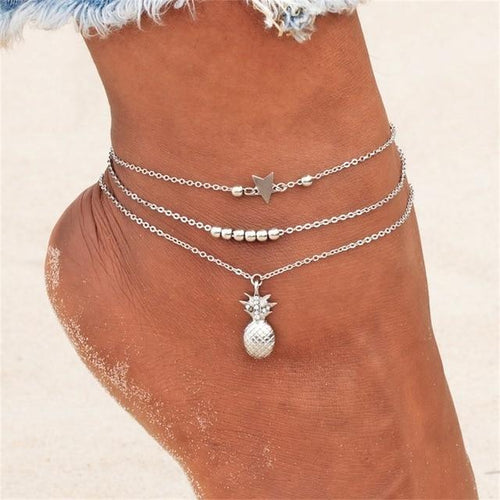 Star Beaded Anklet Chain Anklet with Pineapple Beads for Women-Anklets-Arimonz-Silver-Arimonz