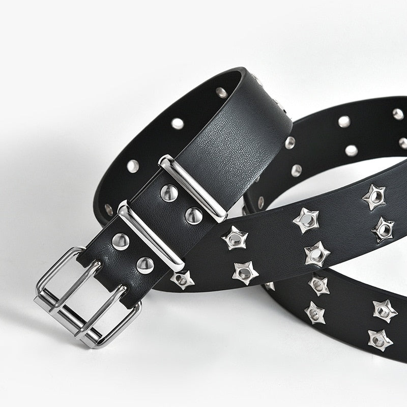 Star Eye Rivet Belt Goth Style Double Pin Buckle Waistband-Belts-Arimonz-Arimonz