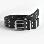 Star Eye Rivet Belt Goth Style Double Pin Buckle Waistband-Belts-Arimonz-Black-110cm/43 inches-Arimonz