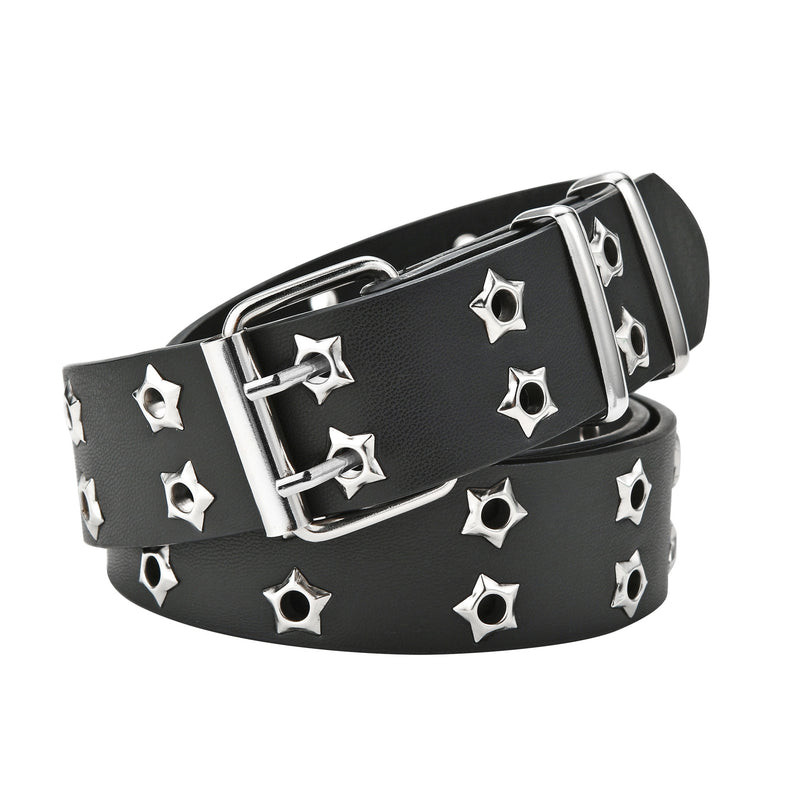 Star Eye Rivet Belt Goth Style Double Pin Buckle Waistband-Belts-Arimonz-Arimonz