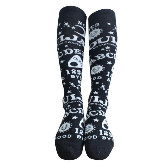 Star Moon Print Socks Women Streetwear Women Printed High Socks-Socks & Tights-Arimonz-Arimonz
