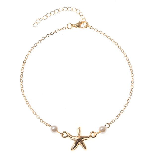 Starfish Anklet Foot Cuff Pearls Beach Anklets Summer Bohemian Jewelry-Anklets-Arimonz-Gold-Arimonz