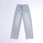 Straight Jeans - Button Up Jeans For Women Irregular High Waisted Straight Baggy Jeans