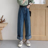 Straight Jeans - Casual High Waist Loose Women Denim Jeans Vintage Long Wide Leg Jeans