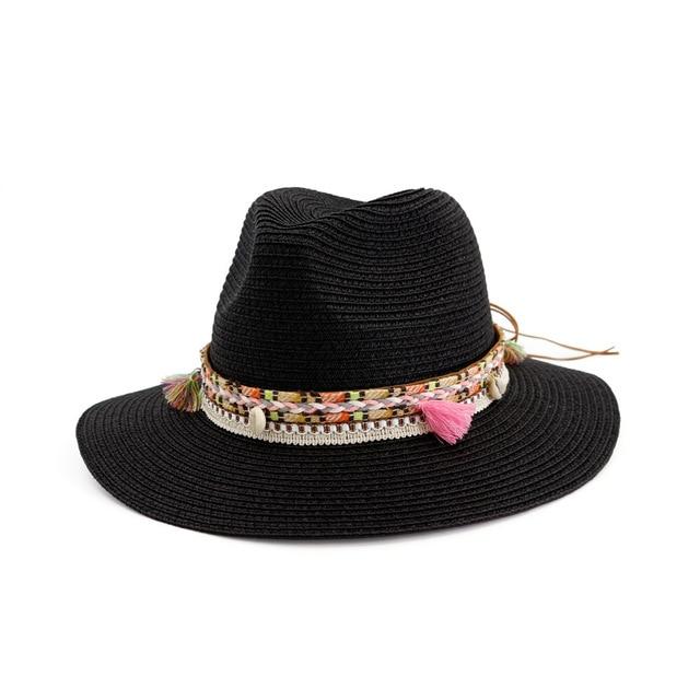 ﻿Straw Sun Hat Panama Hat Women's Summer Caps Sombrero Female Fedora-Summer Hats-Arimonz-black-Arimonz