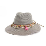 ﻿Straw Sun Hat Panama Hat Women's Summer Caps Sombrero Female Fedora-Summer Hats-Arimonz-grey-Arimonz