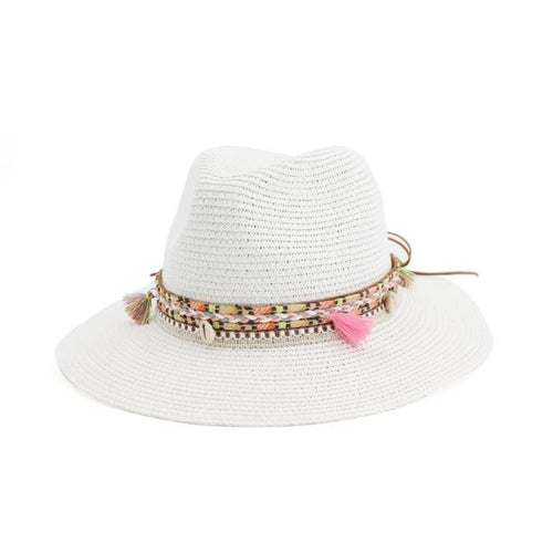 ﻿Straw Sun Hat Panama Hat Women's Summer Caps Sombrero Female Fedora-Summer Hats-Arimonz-white-Arimonz