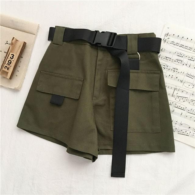 Streetwear Shorts Women Woman High Waist Wide Leg Cargo Women's Shorts-Shorts-Arimonz-Army Green-S-Arimonz