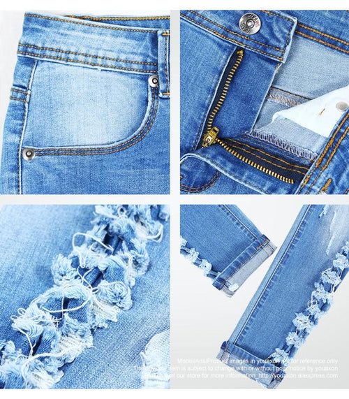 Stretchy Ripped Jeans Distressed Denim Skinny Pencil Trouser For Women-Skinny Jeans-Arimonz-Arimonz