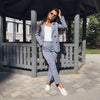 Striped Blazer Jacket & Zipper Trousers Suit Set-Wear To Work Sets-Arimonz-Arimonz