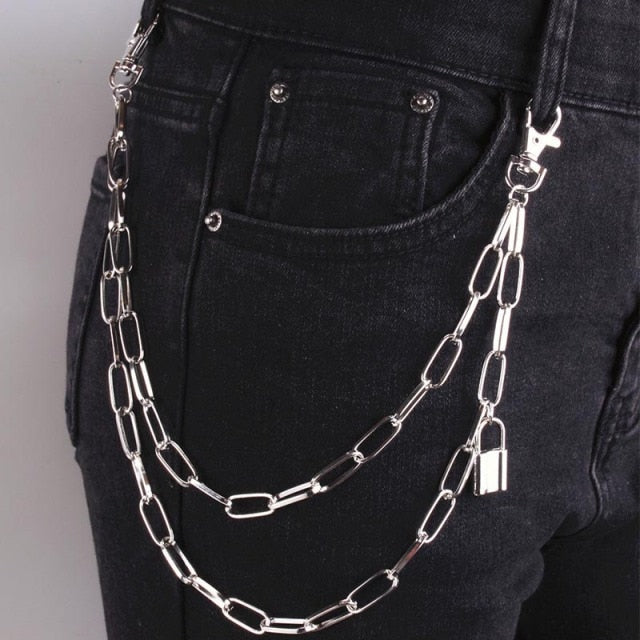 Stylish Waist Pants Belt Chain Multilayer Chain Ring Trousers Belt-Belts-Arimonz-Silver lock-Arimonz