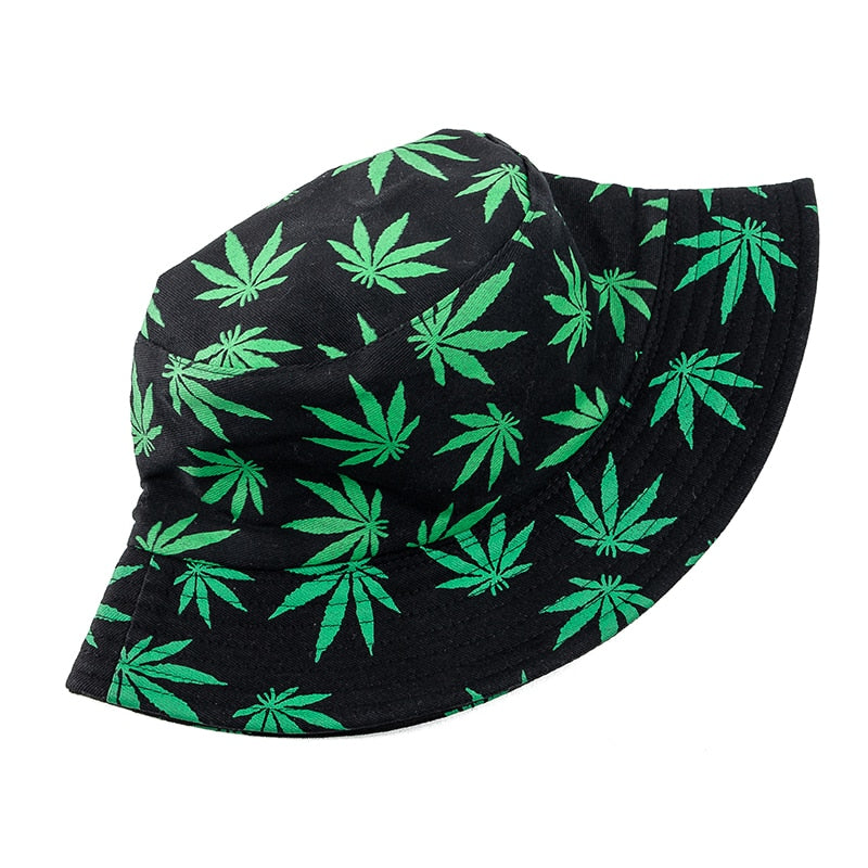 Summer Bucket Hats Reversible Leaves Printing Women Cap Outdoor Hat-Bucket Hats-Arimonz-Arimonz