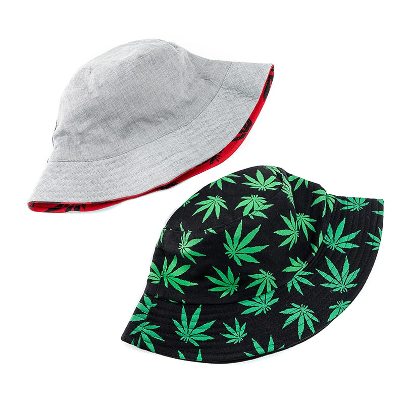Summer Bucket Hats Reversible Leaves Printing Women Cap Outdoor Hat-Bucket Hats-Arimonz-Arimonz