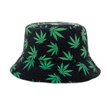 Summer Bucket Hats Reversible Leaves Printing Women Cap Outdoor Hat-Bucket Hats-Arimonz-Black Green-Arimonz