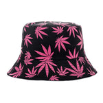 Summer Bucket Hats Reversible Leaves Printing Women Cap Outdoor Hat-Bucket Hats-Arimonz-Black Pink-Arimonz